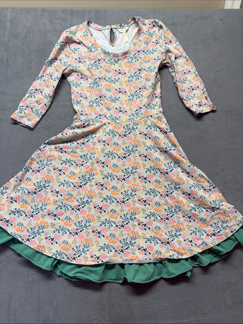 Matilda Jane Cream Floral‎ Long-Sleeve Swing Dress with Green Ruffle